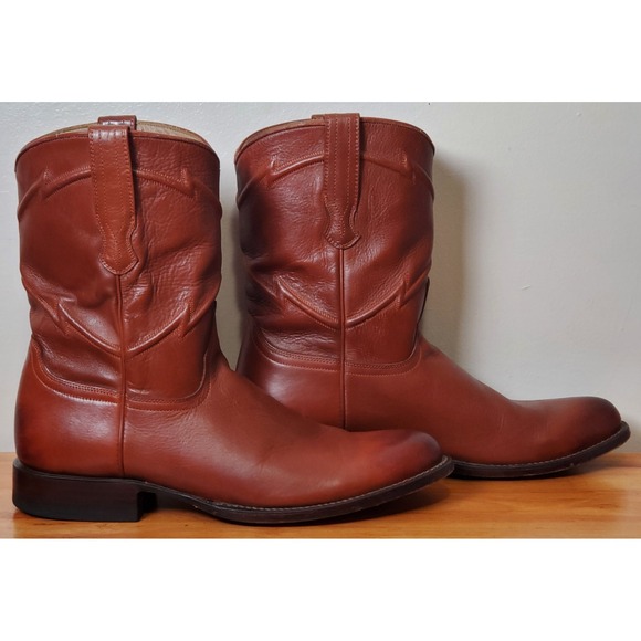 Cuero Austin Cherry‎ Brown Calf Leather Western Pull-on Boots Mens 10.5 D Mexico